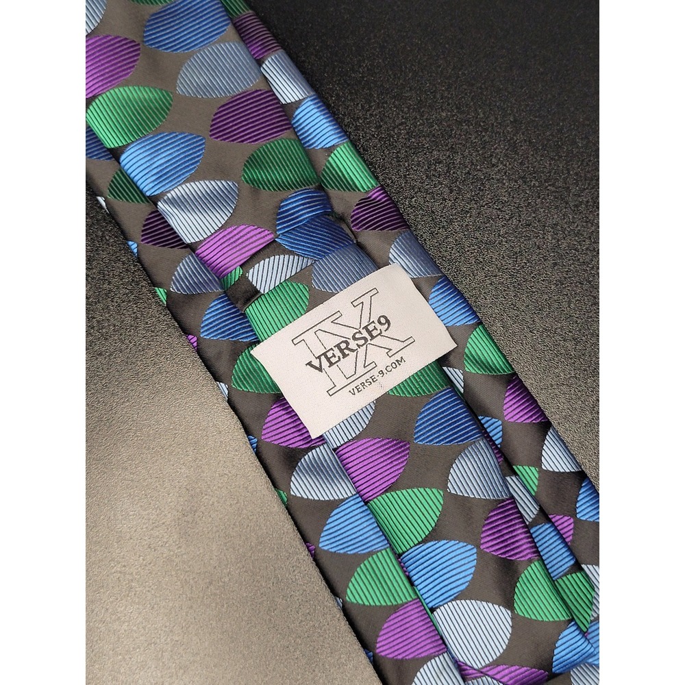 Verse 9 Necktie Gray Blue Purple Green Geometric Silk Excellent